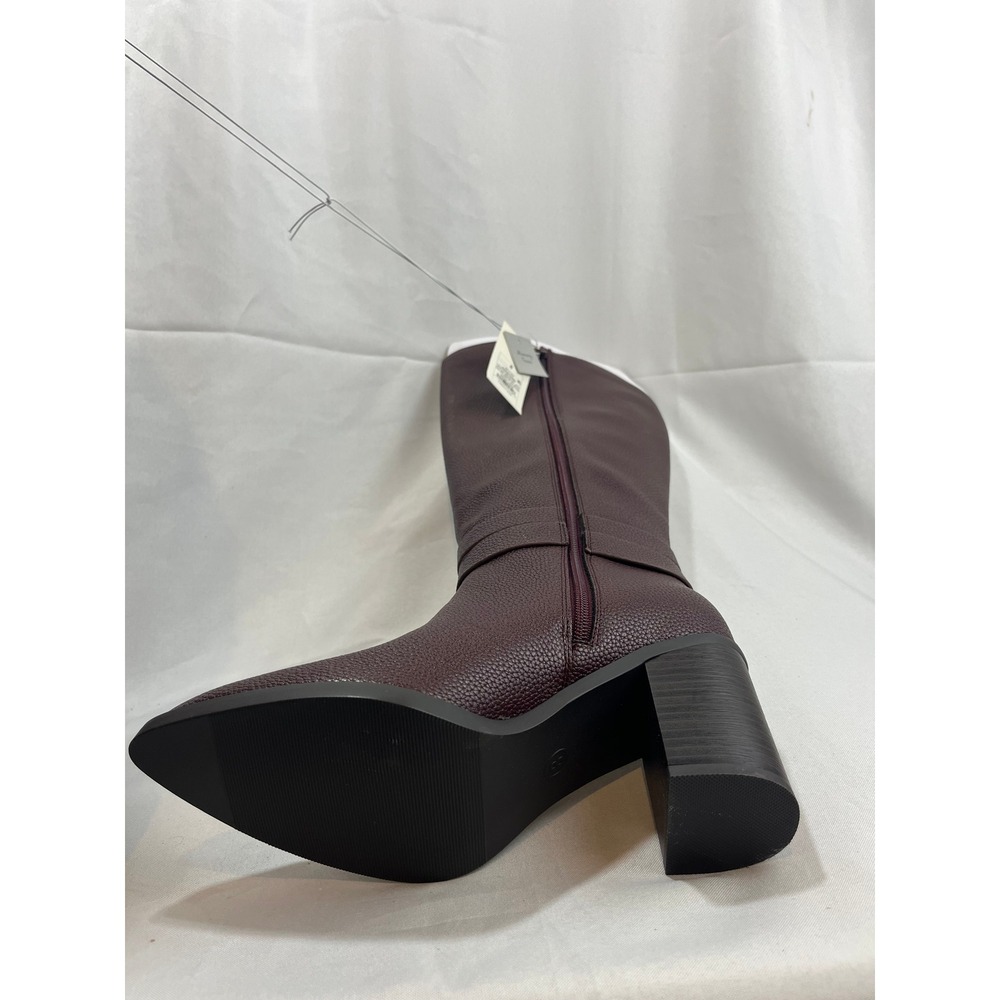 A New Day Womens Burgundy Textured Faux Leather Pointed Toe Block Heel Boots 8 - Picture 7 of 7